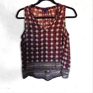 Aeropostale Boho Sheer Maroon Patterned Sleeveless Tie Top Women's Size S